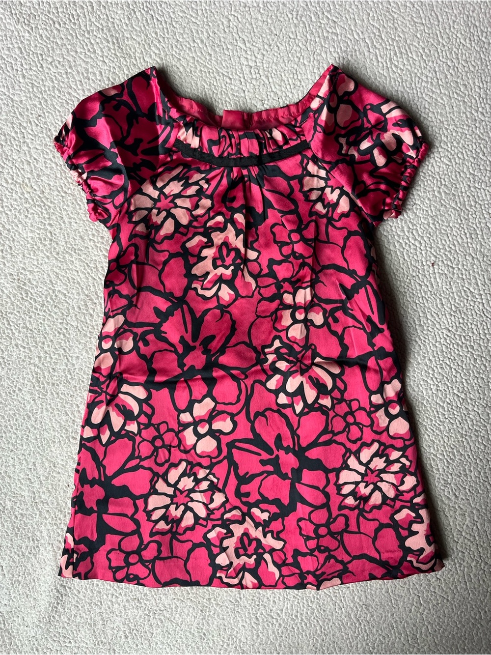 Vintage Y2K DKNY Pink Satin Feel Floral Girls Midi Dress 4T